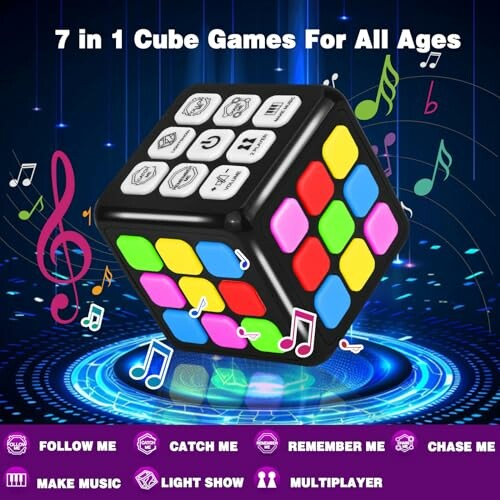 Multifunctional cube with colorful buttons and music notes