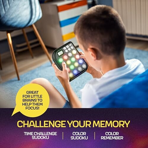 Child playing a memory game on a handheld device.