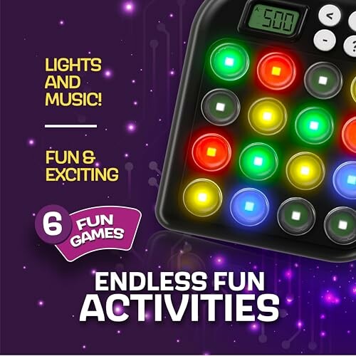 Electronic game with colorful lights and fun activities.