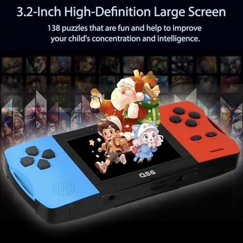 Handheld gaming console with cartoon characters on screen