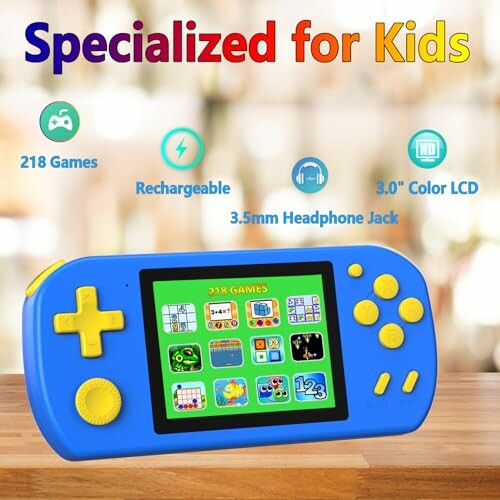 Colorful handheld game console for kids with 218 games