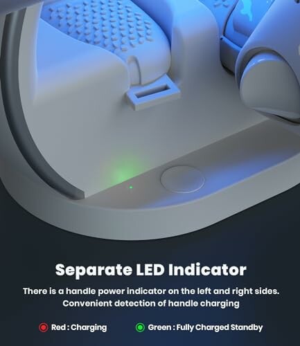 LED indicator on charging dock showing red and green lights.