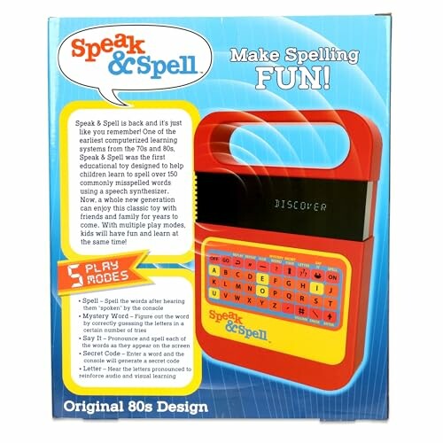 Box of the Speak & Spell educational toy with colorful design.