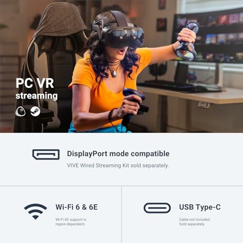 Person using a VR headset with PC streaming features displayed.